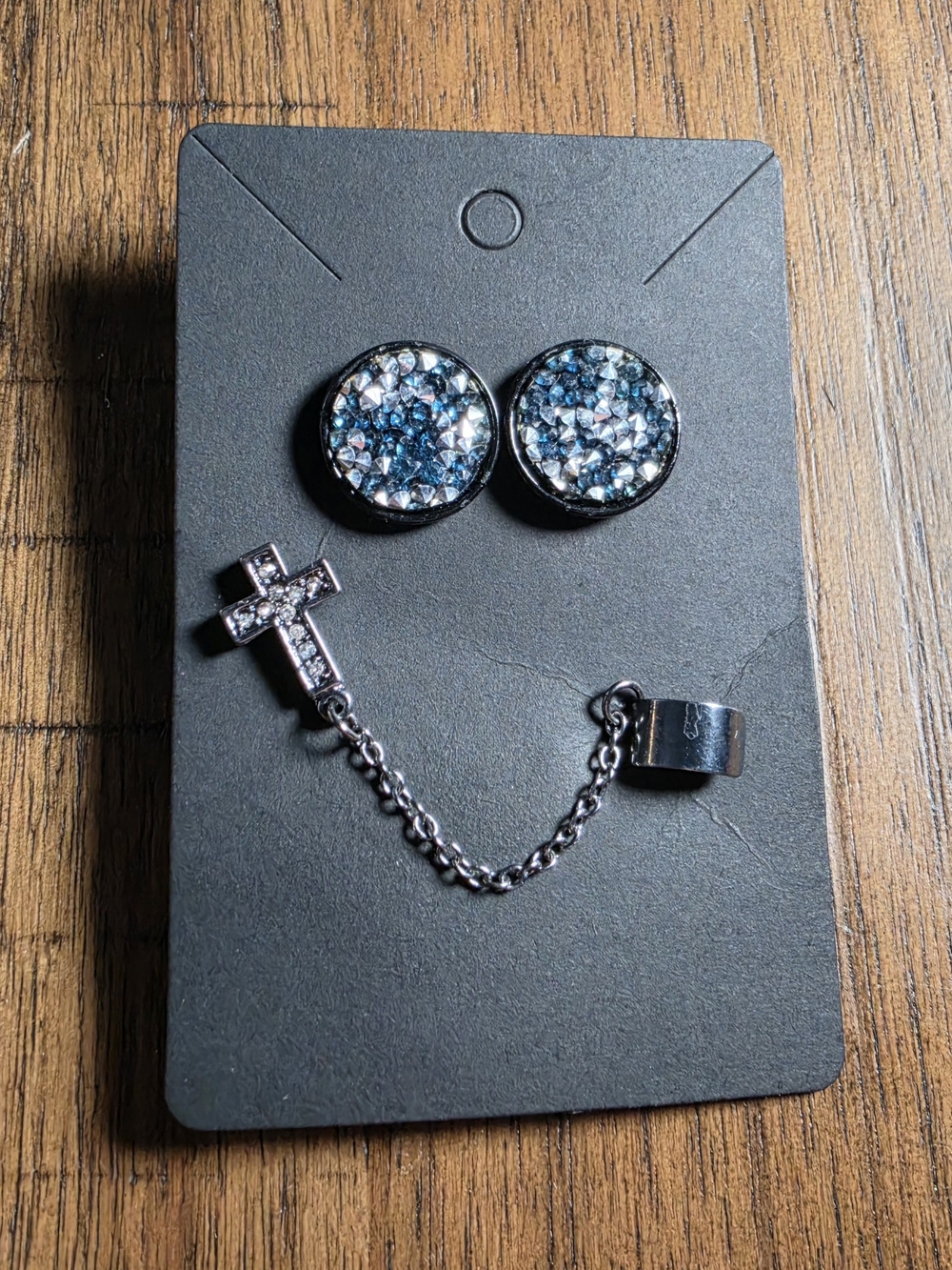 Crystal Pavé Blue Stud and Cross Chain Earrings
